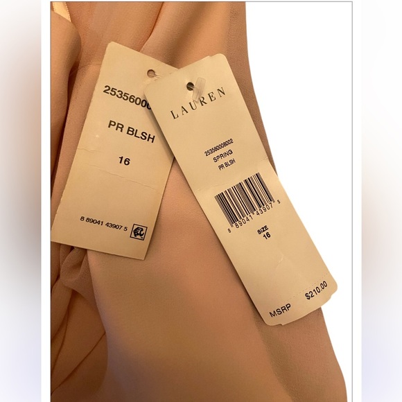 Lauren Ralph Lauren Evening Womens Blush Chiffon Gathered Party Dress Size 16 - Picture 8 of 12